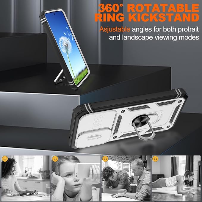 Gritup for Galaxy A37 5G Phone Case: Samsung A37 5G Case with 2*Screen Protector, Magnetic Stand & Slide Camera Cover, Shock Proof Military-Grade para Galaxy A 37 Phone Cover, White+Black - Image 7