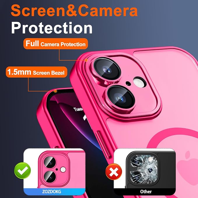 for iPhone 16 Case with Privacy Screen Protector, Hot Pink | Full Camera Protection, Matte Translucent, Magnetic, Compatible with MagSafe, Shockproof Phone Cover, Slim Fit - Image 6