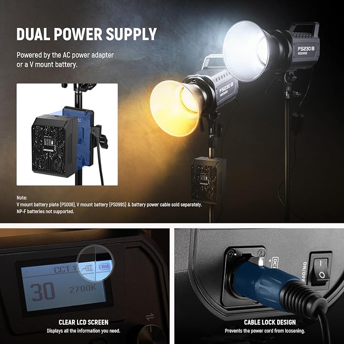 NEEWER FS230B LED Video Light 2.4G/APP Control, 230W Bi Color COB Silent Photography Continuous Output Lighting with 4 PWM Dimming Types, 110000lux/m, 2700K-6500K, CRI 97+, 12 Scenes, Bowens Mount | Silent Photography Continuous Output Lighting, 4 PWM ... - Image 8