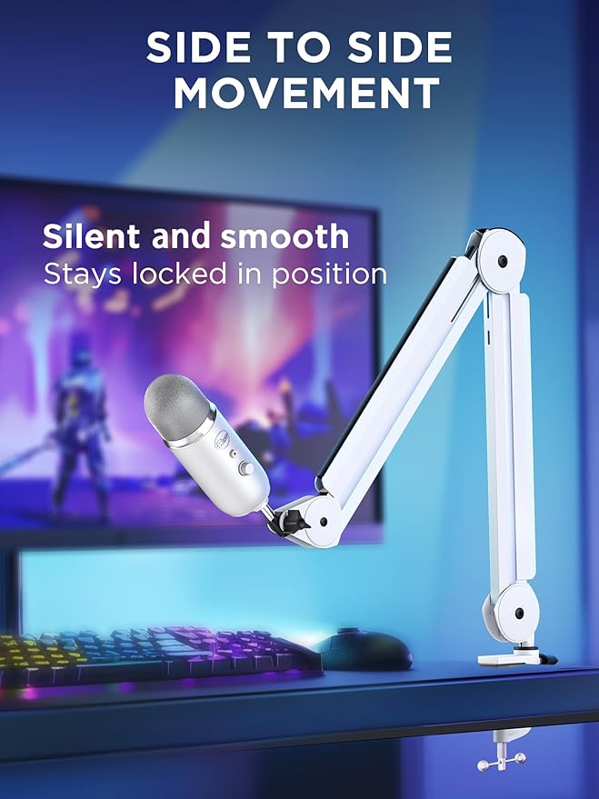 InnoGear Mic Arm Microphone Boom Arm Cable Management for Blue Yeti, White | Desk Mount, for Shure Fifine, Professional Appearance, Extendable, Horizontal Reach 32.3", 3.5 lb Weight Capacity, Heavy-Duty - Image 4