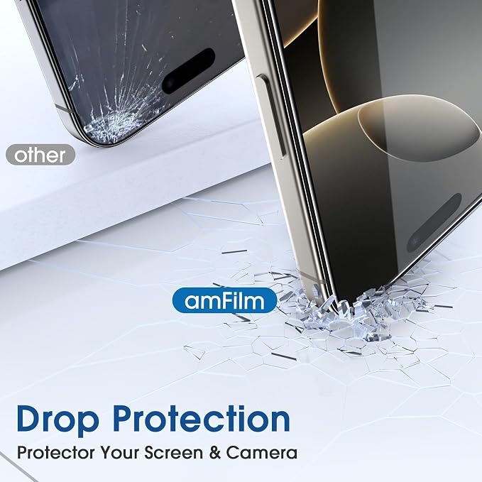 amFilm OneTouch for iPhone 16 Pro Screen Protector 6.3'' Tempered Glass | Auto-Alignment, 30s Install, Bubble Free, Scratch & Drop Protection, HD Clear, Camera Lens Protector[2+2 Pack] (16P-6.3'') - Image 6