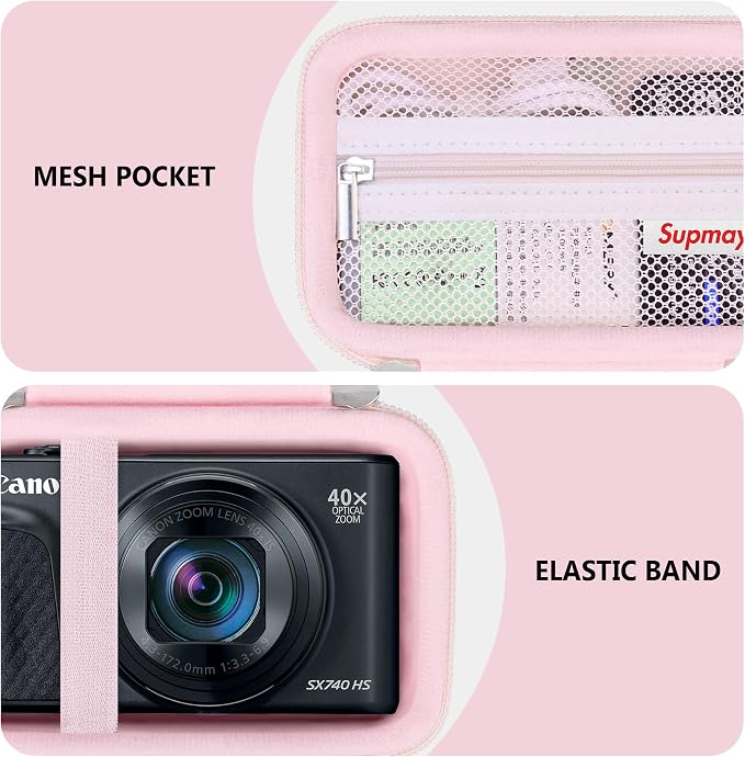 Carrying Case for Canon PowerShot SX740 HS, SX730 HS, Jelly Pink | SX720 HS, SX620 HS, G7 X Mark III, G7 X Mark II Digital Camera, Storage Holder Travel Bag with Mesh Pocket for Battery Pack - Image 5