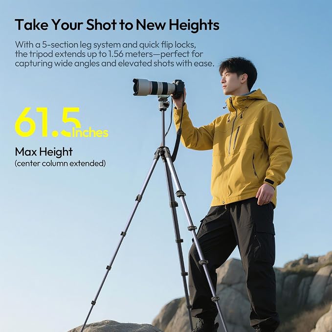 ULANZI Ombra ⅡCamera Tripod 61.5 Inch, 360° Ball Head Travel Tripod Stand with Uka Quick Release Plate for DSLR Sony Canon Fujifilm Camera Smartphone Vlogging Photography with Phone Mount Carry Bag - Image 2