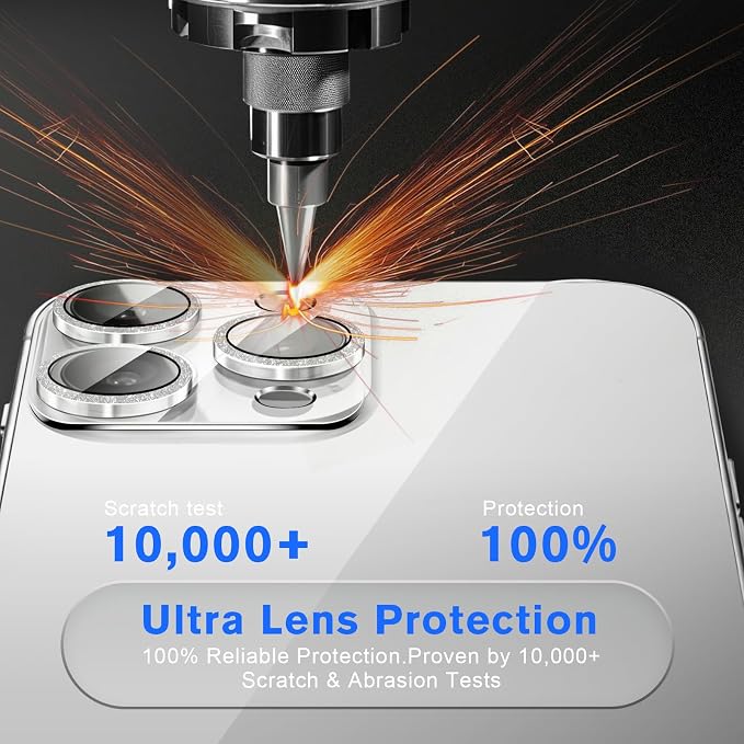 2 Pack for iPhone 16 Pro Max Camera Lens Protector | Bling Tempered Glass 9 Hardness,Anti-Scratch High Definition Camera Screen Protector (Silver) - Image 4