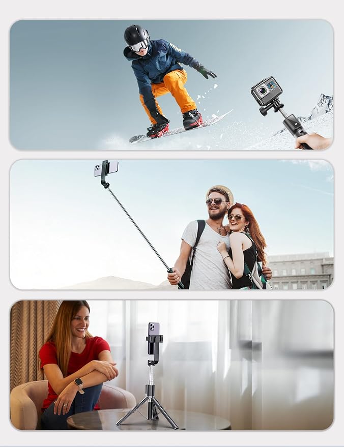 ANXRE Travel Selfie Stick Tripod with Fill Light＆Wireless Detachable Remote | Reinforced Stable Base, Extendable, 50" Phone Tripod Stand for Film & Vlog Compatible with iPhone Samsung Cellphone Gopro - Image 7