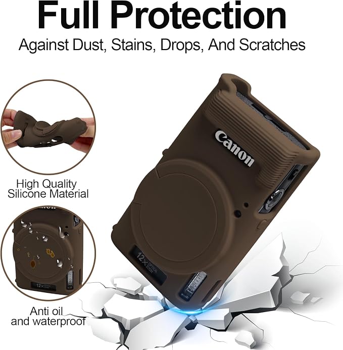 Easy Hood Camera Case for Canon ELPH 360/IXUS 285 HS/IXY 650 Camera,Brown | With Removable Lens Cover,Soft Silicone Protective Case,Anti-Scratch,Dustproof,Shockproof,Enhanced Grip,Camera Accessories - Image 3