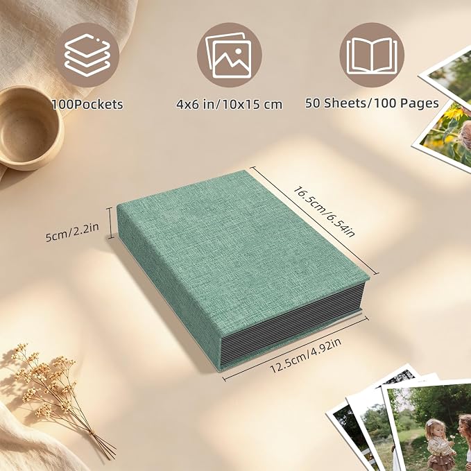 Popotop Photo Album 4x6 100 Pockets for Wedding Gifts,Linen Hardcover Picture Albums for Family Anniversary Baby Vacation Pictures - Image 3