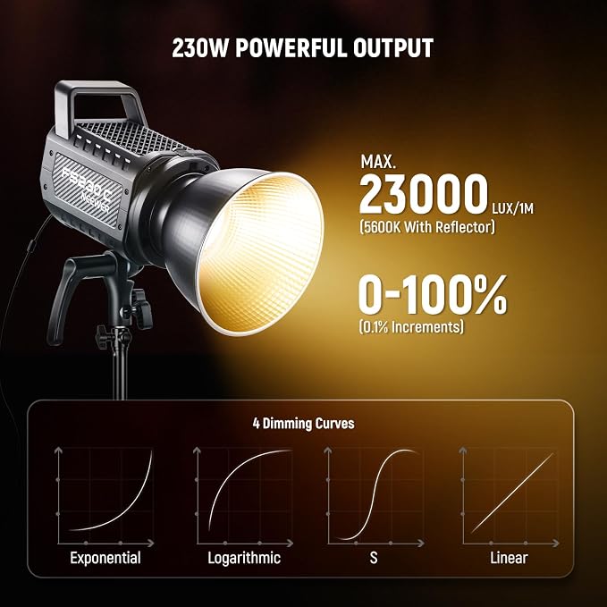 NEEWER 230W High Power RGB LED Video Light, APP/2.4G Control, 2500K-7500K 23000lux/1m COB Continuous Output Lighting, 17 Effects CRI95+ Bowens Spotlight for Studio Photography Video Recording, FS230C - Image 2