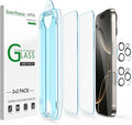amFilm OneTouch for iPhone 16 Pro Screen Protector 6.3'' Tempered Glass | Auto-Alignment, 30s Install, Bubble Free, Scratch & Drop Protection, HD Clear, Camera Lens Protector[2+2 Pack] (16P-6.3'') by amFilm