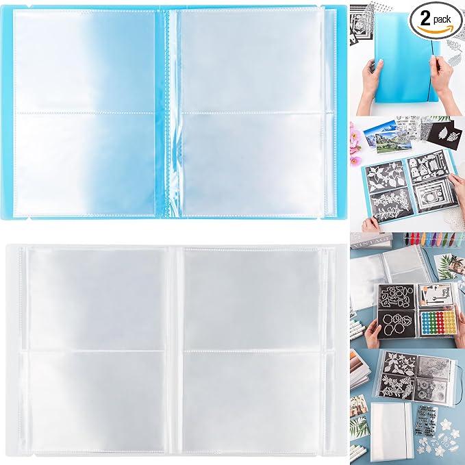 2 Pack Large Sticker Photo Storage Album, Stamp & Cutting Dies Storage Book Organizer Folder for Cards Storage DIY Scrapbooking Card Making Supplies 20 Pages 80 Pockets/Pack (Clear + Blue) by CYFUNDESIGN