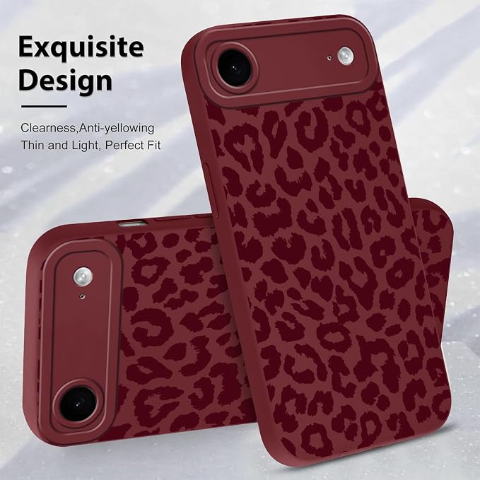 Cute Burgundy Cheetah Print Phone Case for iPhone Air 6.5" | Aesthetic Leopard Pattern Design Cover Full Camera Lens Protective Shockproof Soft Slim TPU Funda for Women Girls - Image 4