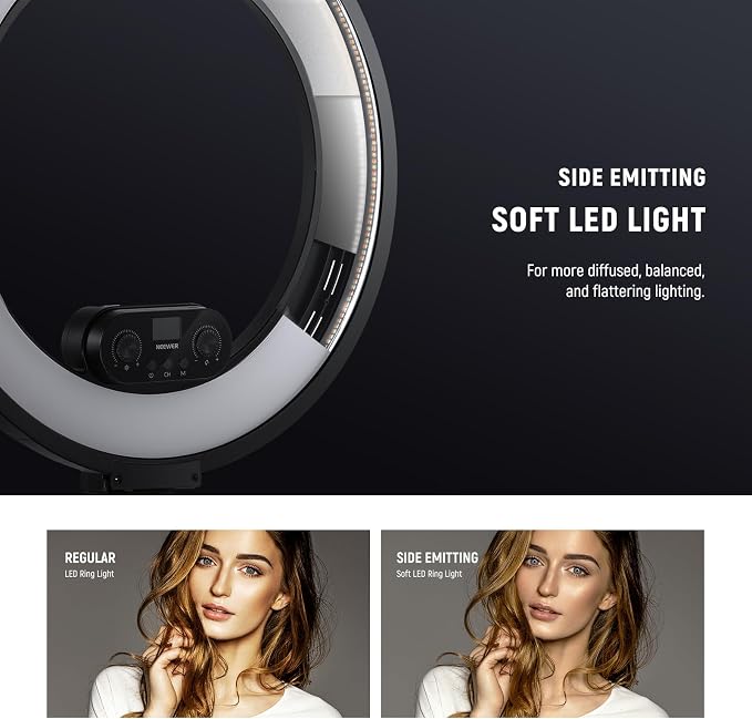 NEEWER 18 Inch Edge Lit Ring Light with Tripod Stand Phone Holder Compatible with iPhone for Video Recording Selfie Makeup Studio Streaming, 45W 2900-7000K APP 2.4G Control Ringlight Lighting, RL45B | Compatible with iPhone, Video Recording Selfie Make... - Image 2