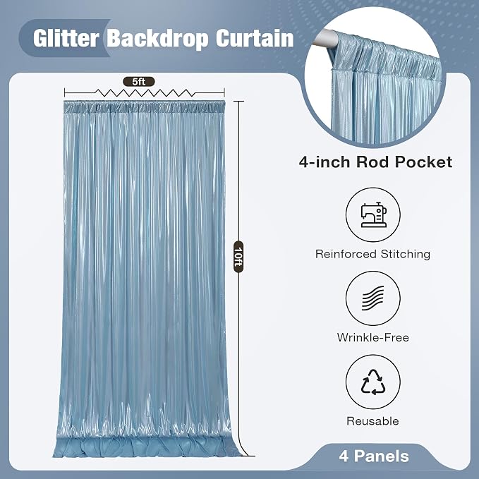 20x10FT Baby Blue Sequin Backdrop Curtain for Party - 4 Panels 5x10FT Wrinkle-Free Shimmer Drapes for Birthday, Wedding, Christmas, Decorations & Photography - Image 7