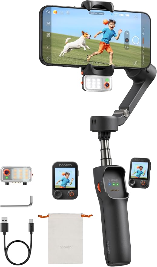 Hohem iSteady V3 Ultra iPhone Gimbal Black, AI Tracker RGB Touch Remote, Extension Rod Tripod Video Stabilizer by Hohem