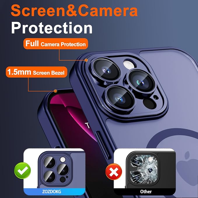 for iPhone 14 Pro Max Case with Privacy Screen Protector, Blue | Full Camera Protection, Translucent Matte Magnetic, Compatible with MagSafe, Shockproof Phone Cover, Slim Fit - Image 6