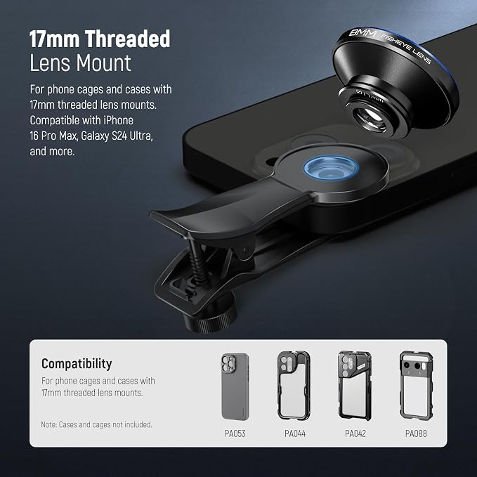 NEEWER 8mm Fisheye Lens with 220 Wide Angle & 17mm Thread Phone Lens Clip, Also for 17mm Threaded Phone Cage/Case/Clamp/Backplate, LS-29 PRO - Image 8
