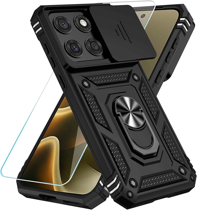 SunStory Compatible with Motorola Moto Edge 2026 Case with HD Screen Protector & Slide Camera Cover & Rotated Ring Kickstand, [Military-Grade] Phone Case for Moto Edge 2026,Black by SunStory