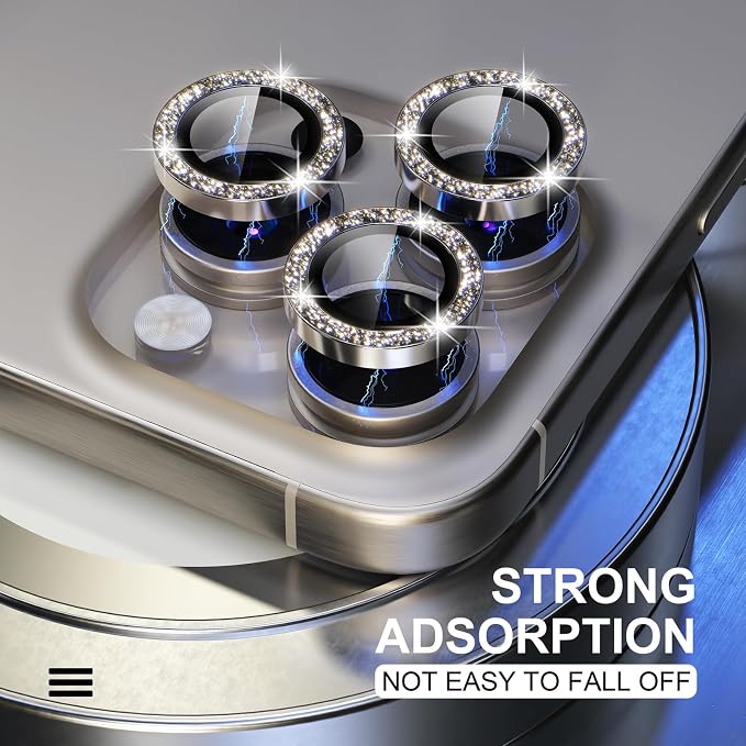 Choiche for iPhone 15 Pro/iPhone 15 Pro Max Camera Lens Protector | Ultra HD, Bling 9H Tempered Glass Camera Cover Screen Protector Metal Ring Decoration Accessories (Glitter-Titanium Natural) - Image 6
