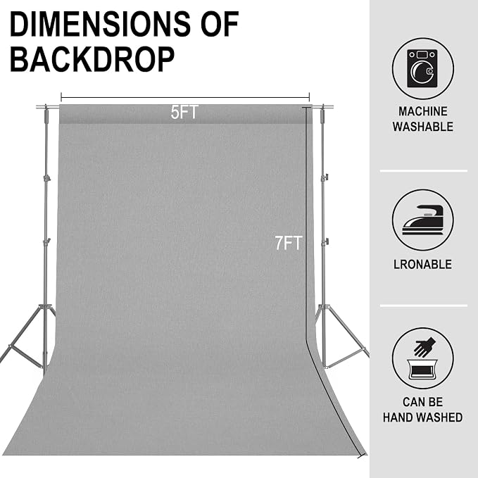 GFCC 5FTx7FT Grey Backdrop Background for Photography Photoshoot | Non-Reflective, Polyester Curtain, Easy Hang, Multipurpose Screen for Studio Photo Booth, Video Recording, Portrait, Party - Image 4
