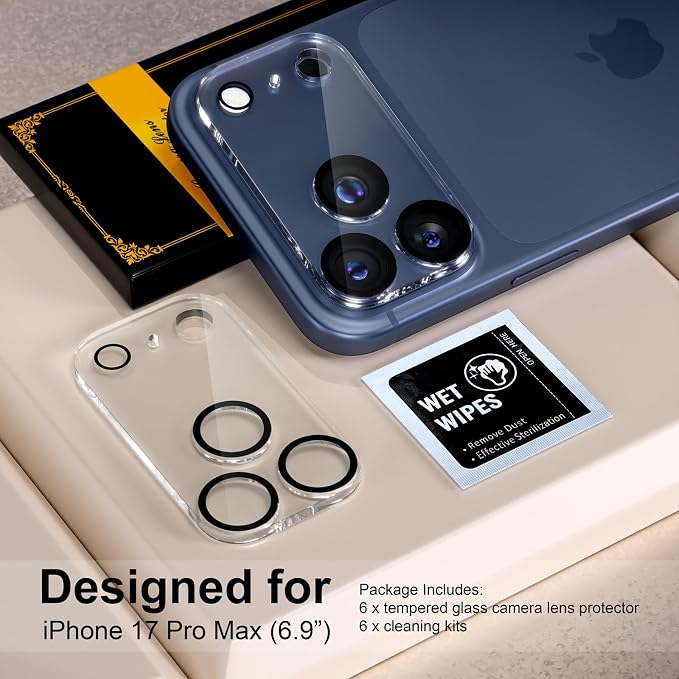 for 6 Pack iPhone 17 Pro Max Camera Lens Protectors, Clear | [Drop Protection] [Case Friendly] [Easy Installation] 9H Tempered Glass Camera Screen Protector Cover Accessories 6.9-inch - Image 2
