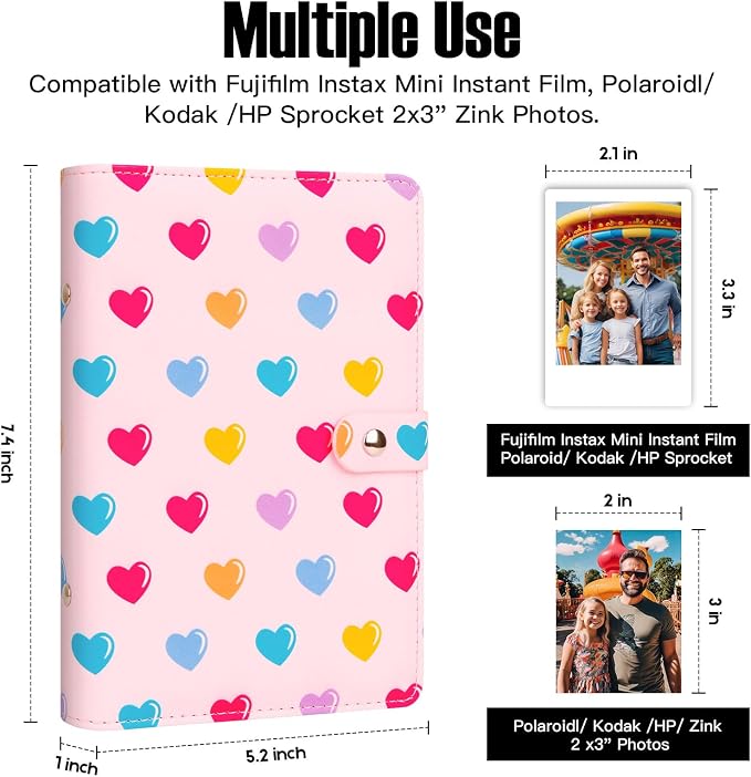 Veicevol 156-Pocket Album for Instax Mini & Polaroid 2x3 inch Photos, Pink | PU Leather Cover, Portable Album, Mini Photo Album for Fujifilm Instax Mini Camera, Polaroid Camera, Wedding Keepsake - Image 2