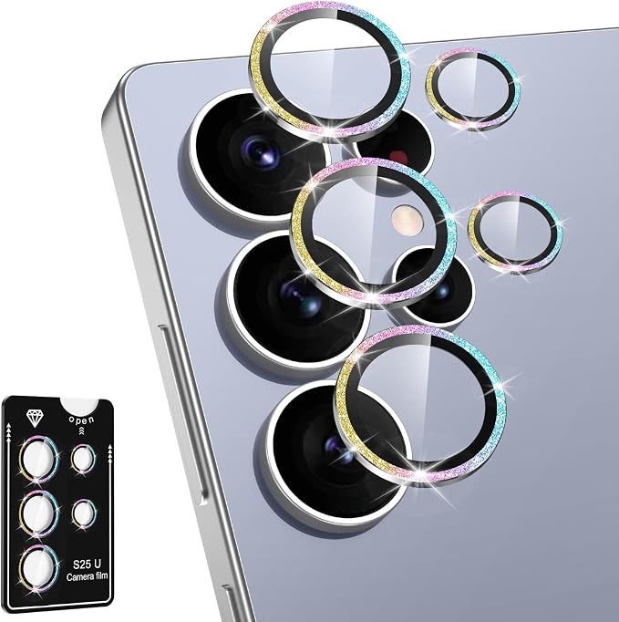 for Samsung Galaxy S25 Ultra Camera Lens Protector, Individual Metal Ring Tempered Glass Lens Cover, [Strong Adsorption] Scratch Resistant Ultra-Thin HD Clear Lens Cover,1 Set-Colorful Sparkly by Btscase