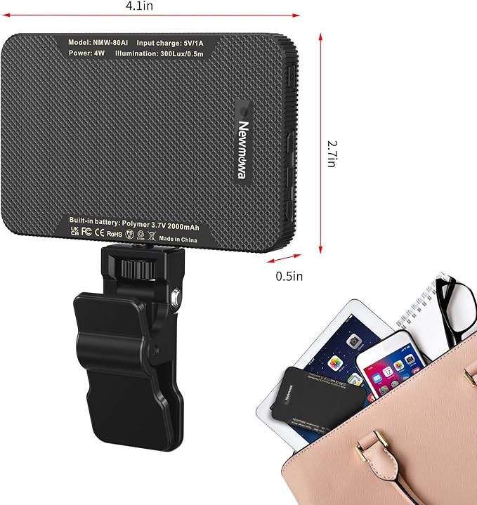 Newmowa Clip Selfie Light for Phone with Smart Light Sensor 2000mAh Black | Rechargeable, Portable video light, for Laptop and Camera, 3 Modes, Phone light for Selfie, Makeup, Video Conference, TikTok - Image 6