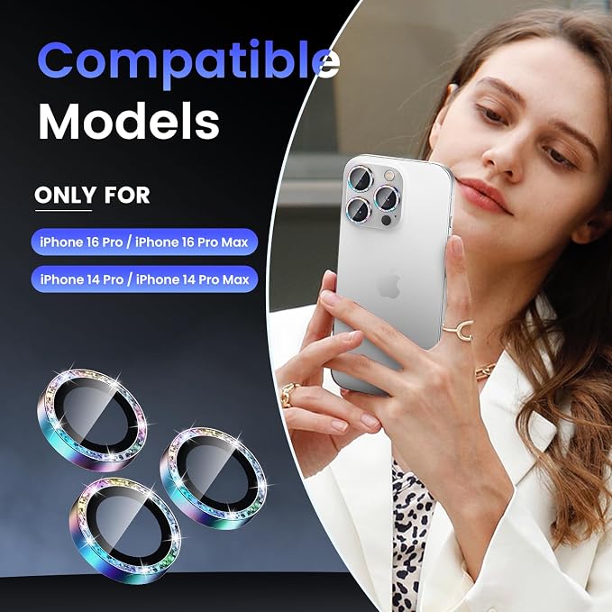Tensea Camera Lens Protector for iPhone 16 Pro Max/16 Pro/15 Pro Max/15 Pro | Metal Aluminum Alloy Tempered Glass Cover Bling Camera Screen Protector Accessories, Case Friendly - Image 2