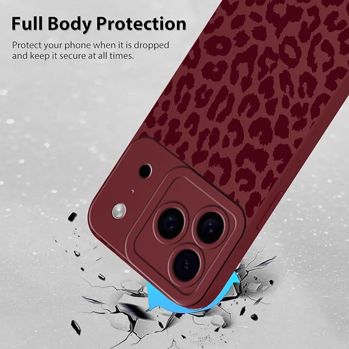 Cute Burgundy Cheetah Print Phone Case for iPhone 17 Pro 6.3" | Aesthetic Leopard Pattern Design Cover Full Camera Lens Protective Shockproof Soft Slim TPU Funda for Women Girls - Image 3