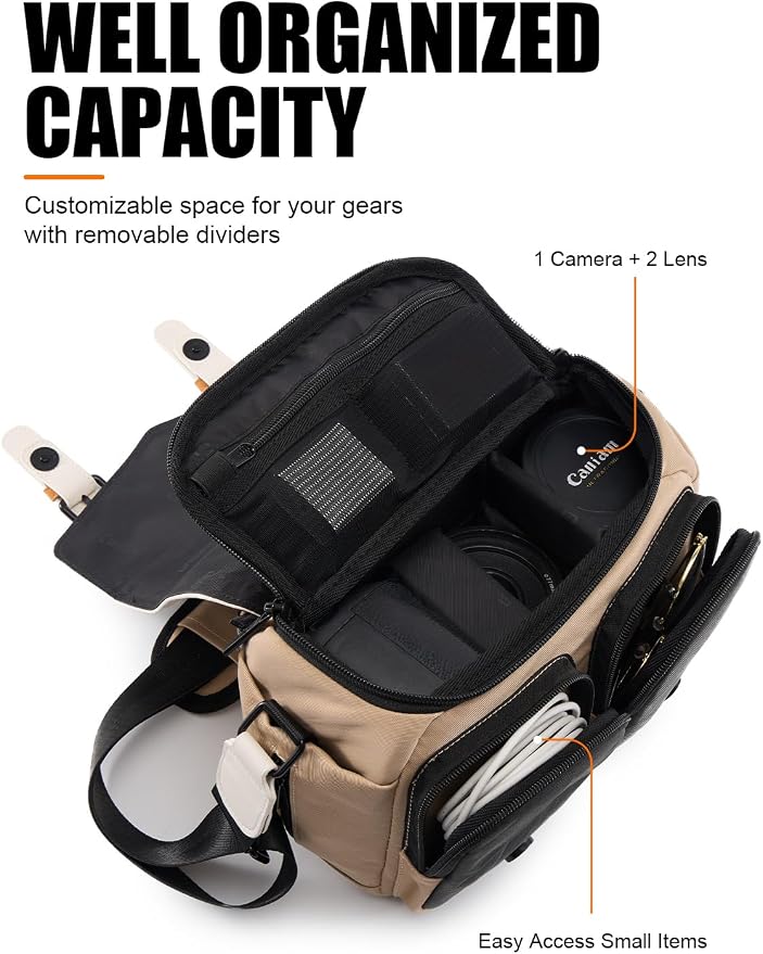 Cwatcun Midi Camera Sling Bag, Waterproof Crossbody Case with Tripod Holder | Camera/Photography Shoulder Messenger Bag for Canon, Nikon, Sony, Fuji DSLR/SLR/Mirrorless Camera, LensFits 1DSLR+2lenses. - Image 3