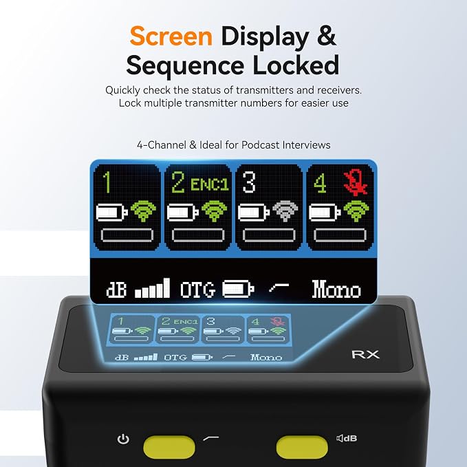 SVBONY D4 4-Person Wireless Lavalier Microphones Systems for Group Videos | Compatible with iPhone, Android, Camera, 2-Level Noise Reduction, 656ft Range, Smart Display, Magnetic Mount,Safety Track - Image 4