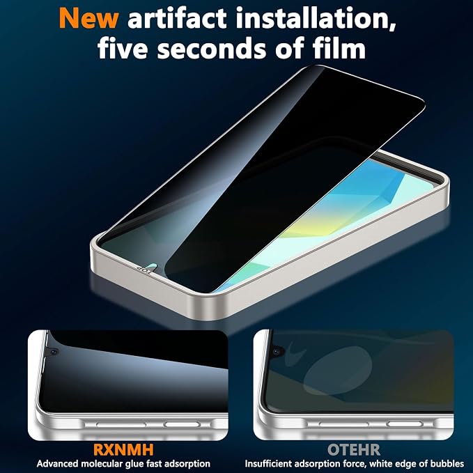 for Samsung Galaxy A16 Privacy Screen Protector Camera Lens Protector | 2+2 Pack, Anti Spy, 9H Tempered Glass,Fingerprint Unlock, Full Coverage, Anti-Scratch, Round Edge, Bubble Free, Easy Install - Image 7