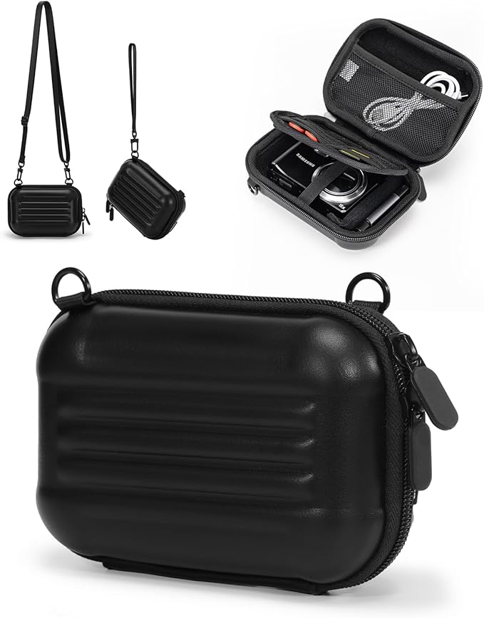 Cwatcun Hard Camera Case, Compact Digital Camera Sling Bag for Canon/Sony | Fits KODAK PIXPRO,Canon PowerShot,Sony DSC.Hard EVA shell,waterproof,shockproof,wristband+strap,mesh pocket. by FocusonCameraBag