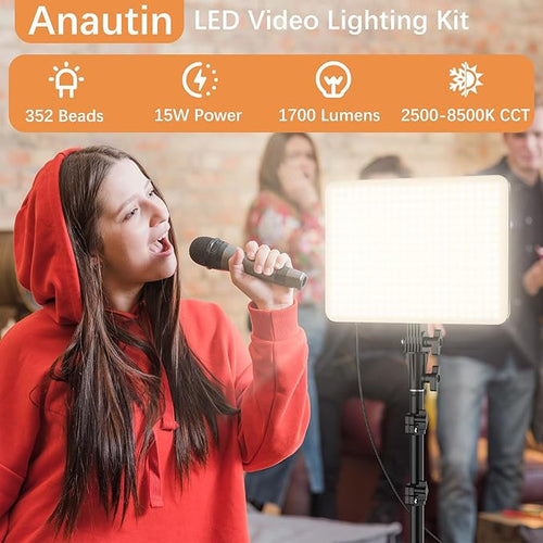 1-Pack LED Video Lighting Kit, Anautin 15W/1700Lux Photography Lighting with Tripod Stand, 2500-8500K Dimmable Streaming Light for Video Recording, Gaming, Podcast, Barber, Salon, TikTok, YouTube - Image 2
