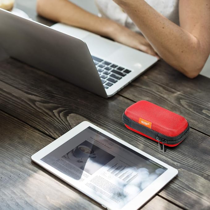 Red Rectangle Small EVA Case, Lightweight Hard Shell Zipper Pouch | Universal Protection Bag for Earbud, Headset, Charger, Airpods, iPod, USB Cable, MP3, Key, Change - Image 5