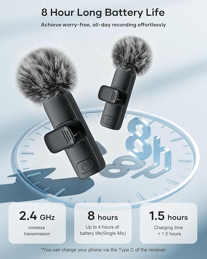 3-in-1 Wireless Lavalier Microphone for iPhone, iPad, Android, Camera - Noise-Canceling Mini Mic with 2.4G Ultra-Low Latency for Vlog, TikTok & YouTube Streaming (2 Mics) - Image 6