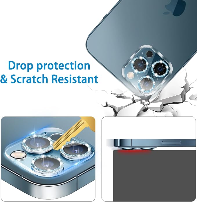 Dengduoduo 3 Pack Tempered Glass Camera Lens Protector for iPhone 12 Pro Max 6.7" Bling Glitter Sparkle, Ultra HD, 9H Hardness, Anti-Scratch, Case Friendly, Easy to Install [No Affect on Night Shots] - Image 3