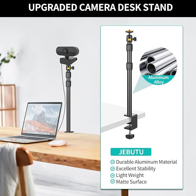 Camera Desk Mount Table Stand with Ball Head, Adjustable Light Stand with 1/4" Screw & C Clamp for DSLR Camera, Ring Light, Live Streaming, Photo Video Shooting - Image 8