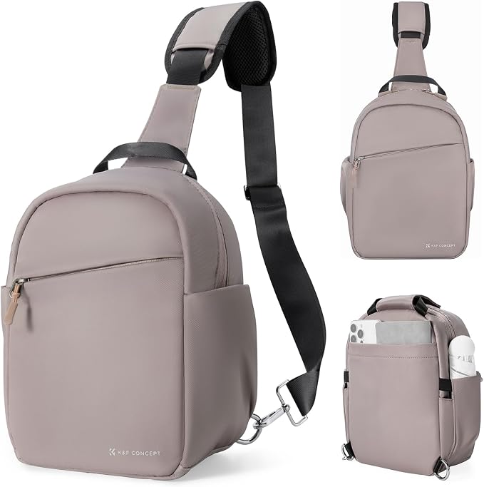 K&F CONCEPT Camera Sling Bag, Compact Crossbody Bag for DSLR Mirrorless | Lightweight Fabric, with Tripod Holder, Quick Access & Custom Dividers, Men & Women, for Sony Canon Nikon, Gray Pink, BS06 by KFCONCEPT