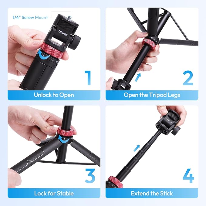 ULANZI MT-71 Tripod Selfie Stick & Vlog Handle with Magnetic Quick Release&1/4'' Screw, 59in Extendable Lightweight Tripod Stand (7-Section) for DJI Pocket 3/Insta360 X5 X4 X3 Series - Image 5