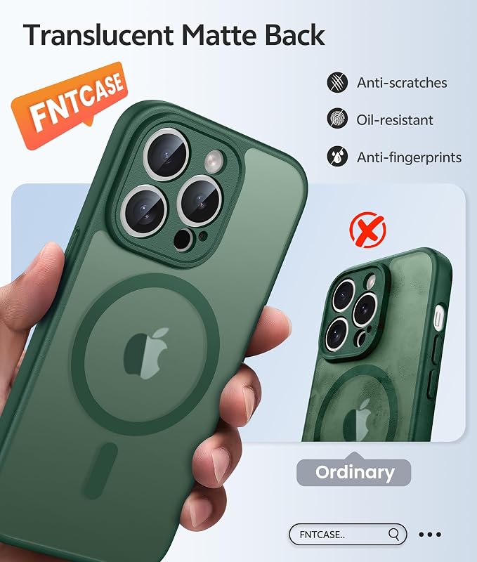 FNTCASE for iPhone 14 Pro Case, Compatible with Magsafe, Screen Protector | Full Camera Protection, Translucent Matte, 14FT Military Grade Drop Proof, Shockproof Protective Phone Cover, Green - Image 6