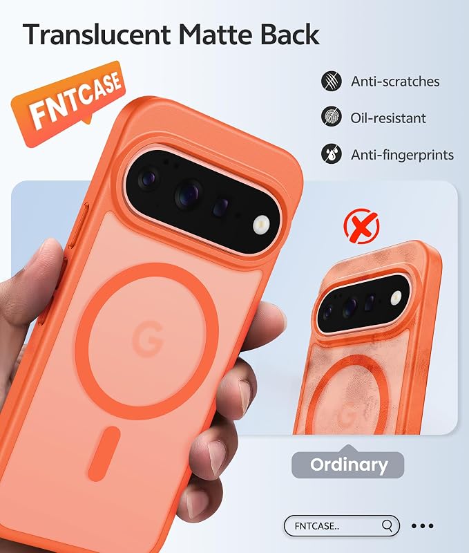 FNTCASE for Google Pixel 11 Pro Case / Pixel 11 Case, with Screen Protector | Fit for Magsafe, Translucent Matte, 14FT Military Grade Drop Protection, Shockproof Protective Phone Cover, Orange - Image 7