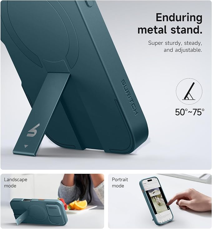 SURITCH for iPhone 16 Pro Case with Slide Camera Cover and Adjustable Kickstand, Compatible with MagSafe, Shockproof Bumper Case Slim Protective Cover for iPhone 16 Pro 6.3 Inch, Lake Green - Image 5