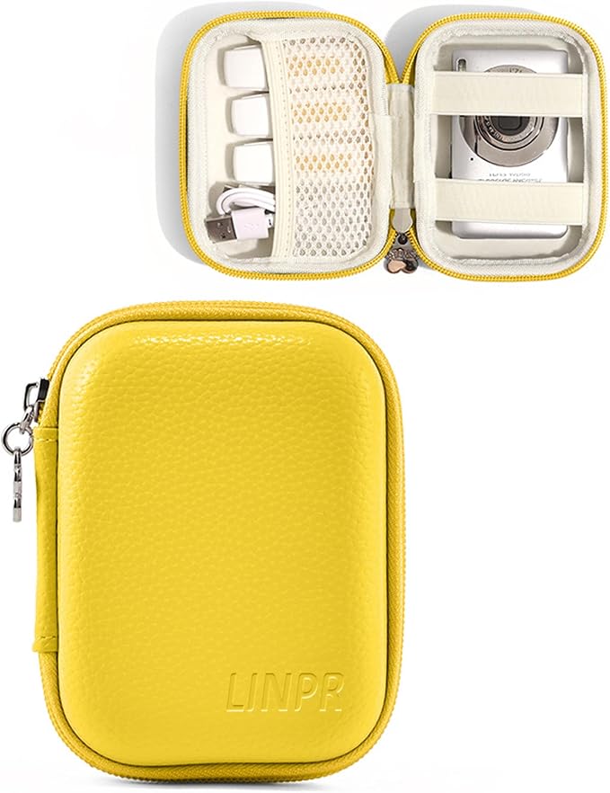 Digital Camera Case for KODAK PIXPRO FZ55/FZ45,Case Only,Lemon Yellow | Fits CAMKORY DC403 and Canon PowerShot ELPH 360 HS Compact Digital Cameras, Small Hard Shell Camera Pouch with Mesh Pocket by Linpr