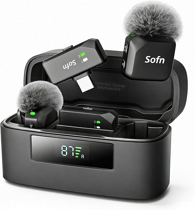 Wireless Lavalier Microphone for iPhone & Android Magnetic Mini Clip Mic | AI Noise Reduction;Lightning & Type-C;9g Light;55H Battery Life with Charging Case for TikTok YouTube Vlog Content Creation by Sofn