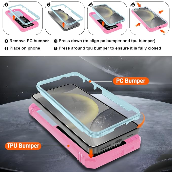 Gritup for Samsung S24 Phone Case: Phone Case Galaxy S24 with 2*Screen Protector | Magnetic Stand & Slide Camera Cover | Shock Proof Military-Grade Funda para GalaxyS24 Cover -Green+Pink - Image 4
