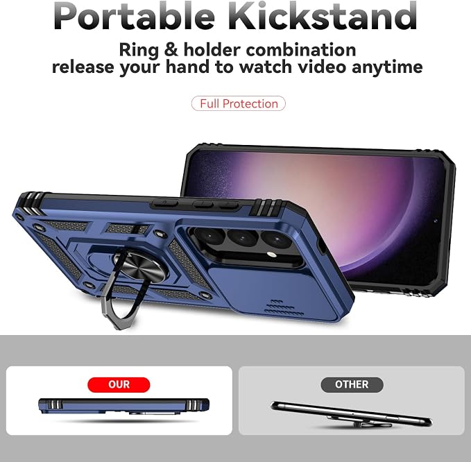 for Samsung Galaxy S24 Plus Case with Camera Lens Cover HD Screen Protector, Military-Grade Drop Tested Magnetic Ring Holder Kickstand Protective Phone Case for Samsung Galaxy S24 Plus (Navy Blue) - Image 7