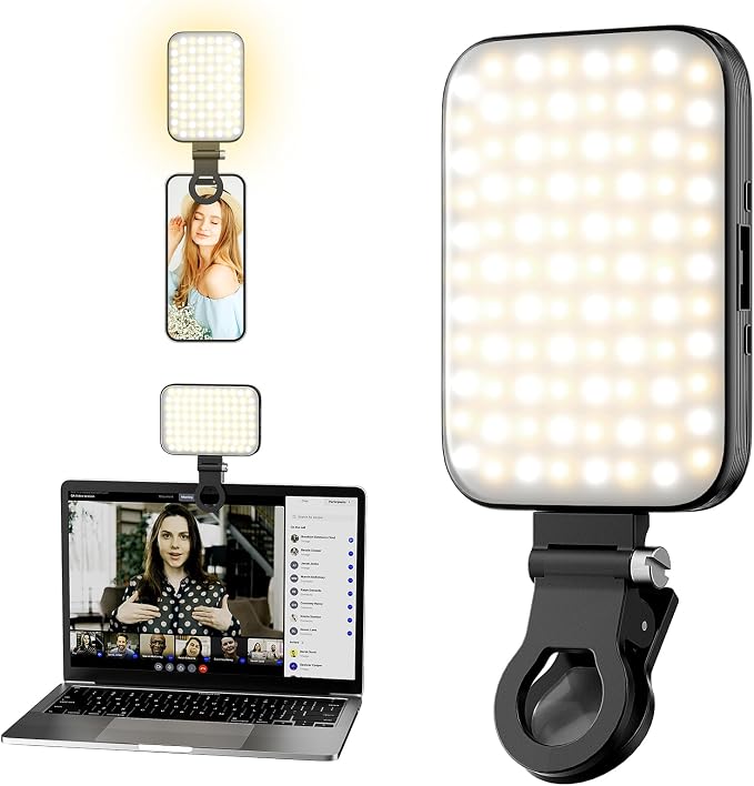 Selfie Light – Rechargeable Phone Light Clip with Digital Display, 3 Light Modes & 10 Brightness Levels for TikTok, Vlog, Makeup, Zoom by GLOUEN