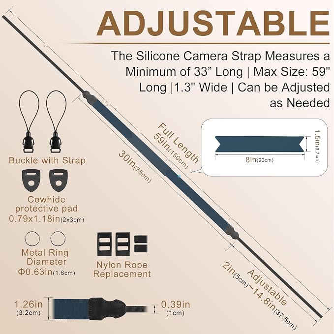 FIEIL Neck Strap Silicone Camera Straps - Padded Camera Strap, 1.5" Wide Adjustable Nylon Shoulder Strap - Compatible with Canon, Nikon, Sony, and More DSLR and Mirrorless Cameras (Royal Bule) - Image 4