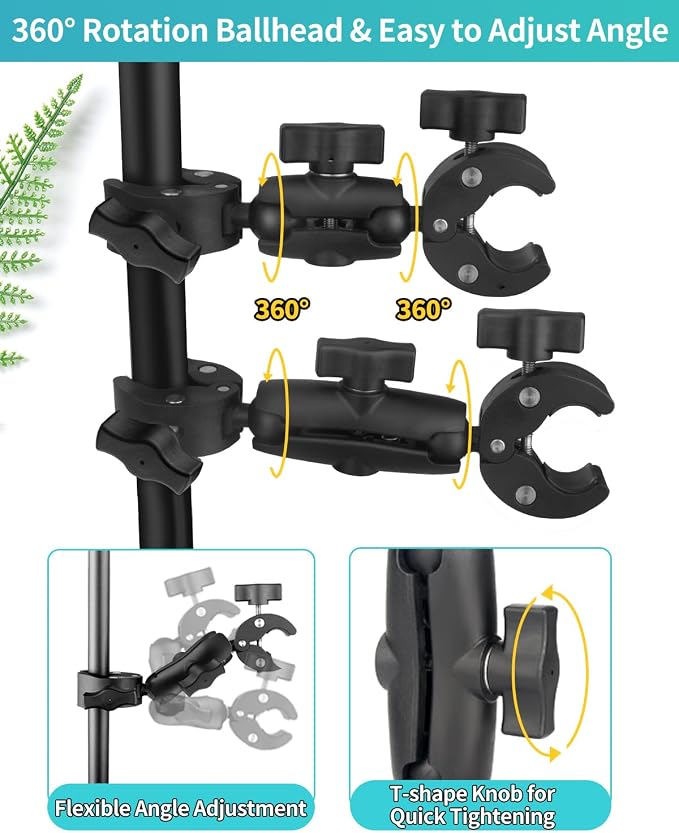 Double Super Clamp Mount 7.28"/18.5cm & 8.86"/22.5cm, Motorcycle Bike Handlebar Umbrella Pole Chair H oleder Clamp Mount for Light Stand Reflector Boom Stand Selfie Stick - Image 5